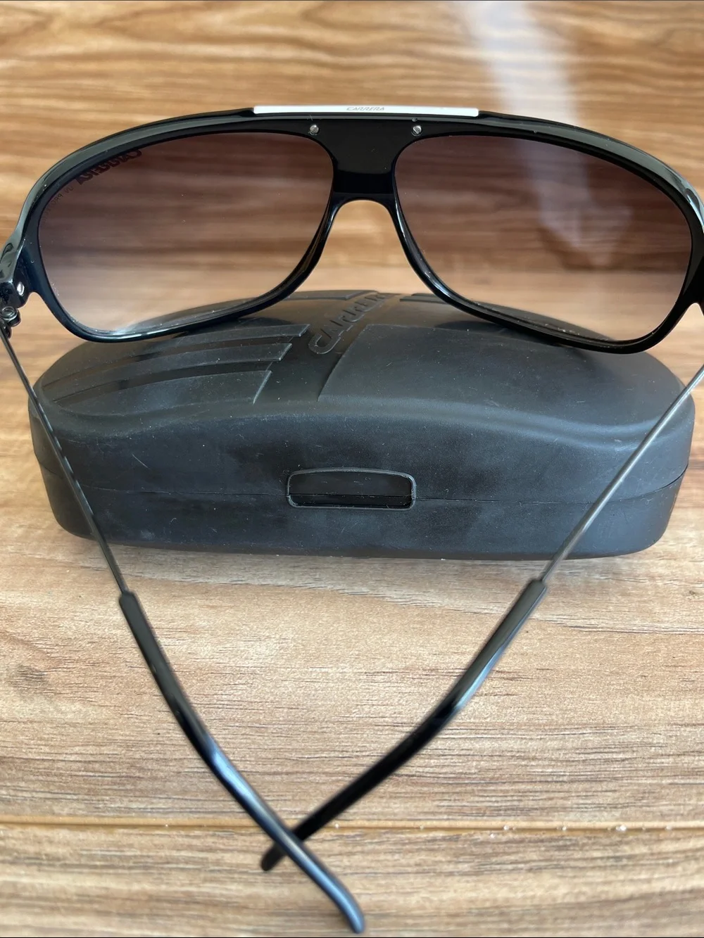 Carrera By Safilo Polarized Aviator Sunglasses Black/Palladium 64mm W/ Hard Case